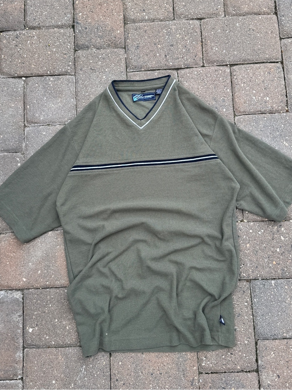 Vintage Y2K Point Zero Olive Ribbed V-Neck Shirt Men’s XL